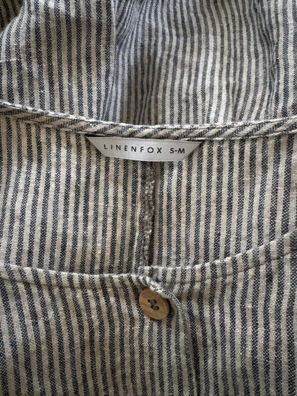 Linenfox Sleeveless Joy Striped Button Front Linen Dress Gray White Small/Medium - Picture 5 of 9